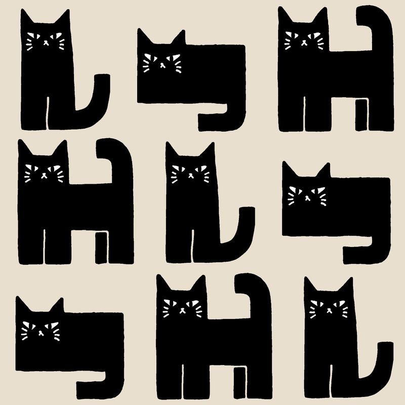 A0000164 – しかく猫　黒 – ベージュ
