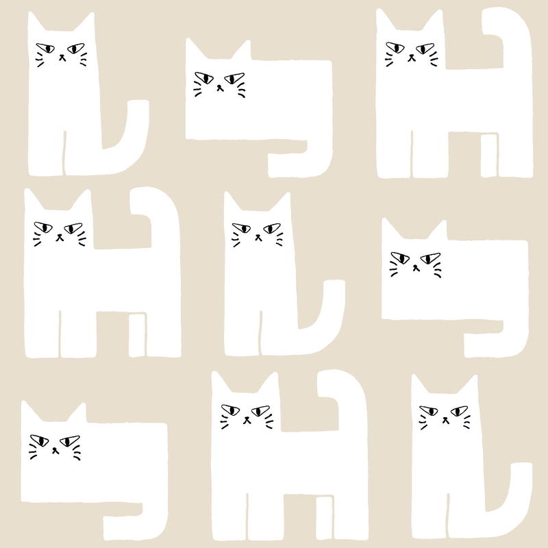 A0000167 – しかく猫　白 – ベージュ