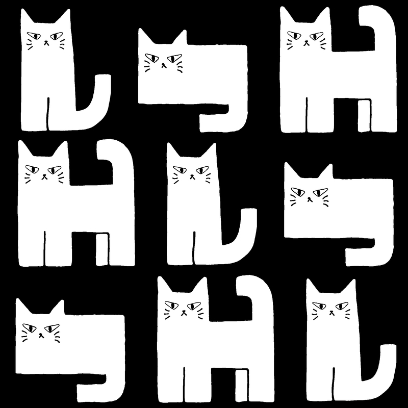 A0000166 – しかく猫　白 – ブラック